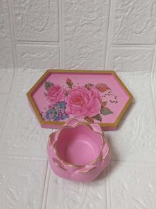 Pink Lotus Trinket Tray &amp; candle Holder
