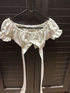 White Off-Shoulder Tie-Front Top