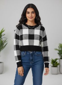 Trendy Plaid Cropped Sweater
