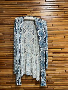 Boho Blue & White Print Cardigan