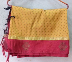 Elegant Yellow gold Saree with Maroon Border