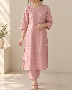 Elegant Pink Brocade Kurta with palazzo