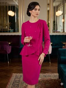 Chic Magenta Pearl Embellished Dress