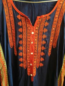 Navy Blue Kurtha With Orange Embroidery 🪡