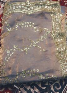 Embellished blueish grey Saree