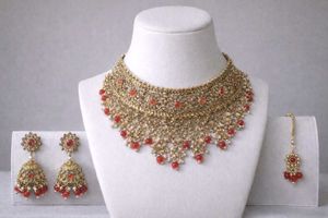 Exquisite Gold & Red Jewellery Set
