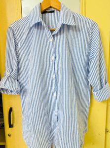 Blue & White Striped Button-Up Shirt