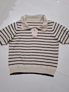 Striped Polo Knit Top &amp; Tank Set
