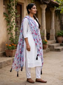 Floral Print Dupatta with Tassels