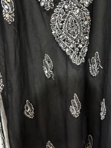 Black Embroidered Sheer Kurta