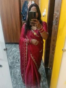 Elegant Red Embroidered Saree