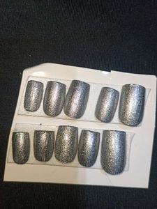 Silver Glitter Press-On Nails