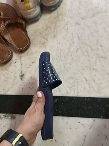 Navy Blue Polka Dot Slides