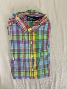 Rare Polo Ralph Lauren Plaid Trim Military Shirt
