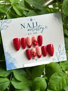 Red Floral Handmade Press-On Nails