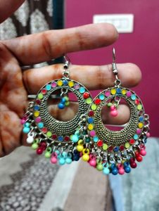 Boho Ethnic Oxidized Silver Earrings Set