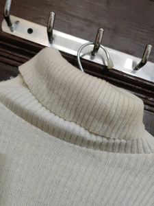 Cream Turtleneck Ribbed Sweater