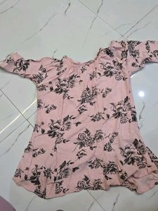 Korean Pink Floral Off-Shoulder Top