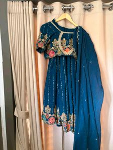 Teal Embroidered Lehenga Choli Set