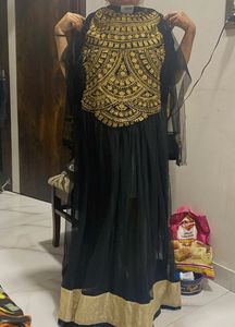 Unstitched Elegant Black & Gold Embellished Gown