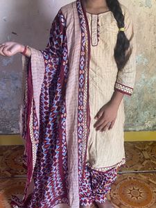 Beige Kurta Set with Dupatta