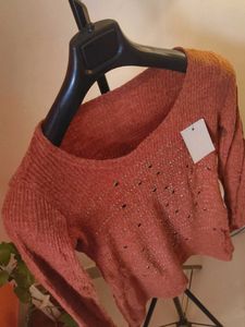 New Rust Embellished Knit Top