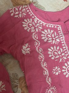 Pink Embroidered Cotton Kurta
