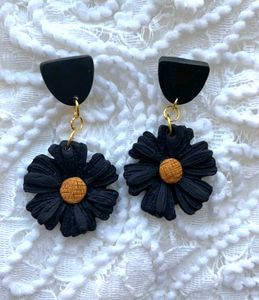 Black Flower Dangle Earrings