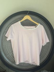 Pink Striped Cropped Top
