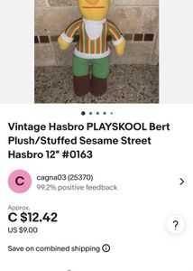 Vintage Hasbro PLAYSKOOL Bert Plush/Stuffed Sesame