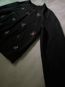 Embellished Black Long Sleeve Top