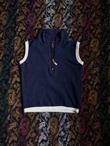 Navy Blue Sleeveless Quarter Zip Top