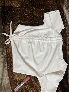 chic white ruched drawstring crop top