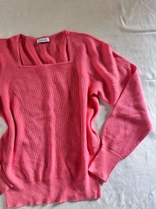Pink Square Neck Sweater