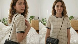 Zara Chic Pearl Trim Tweed Top