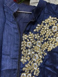 Embellished Blue Kurta and bell bottom palazzo