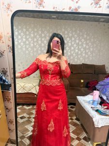 Stunning Red & Gold Embroidered Gown