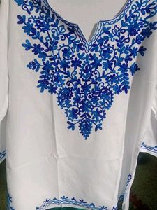Embroidered White And Blue Short Kurti 🤍💙
