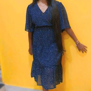 Chic Navy Polka Dot Midi Dress