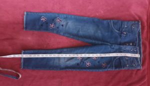 Girls' Blue Jeans with Butterfly Design