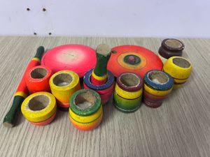 Vintage Wooden Spinning Tops Toy Set