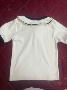 Cute Bow Neck White Top