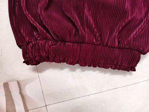 Maroon Pleated Jumpsuit with Cold Shoulder