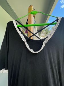 Comfortable Black Nightgown with Lace Trim