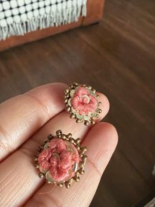 handmade  Pink Floral Embroidered Earrings