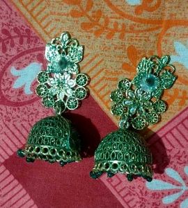 Green Jhumka Earrings Combo Unused
