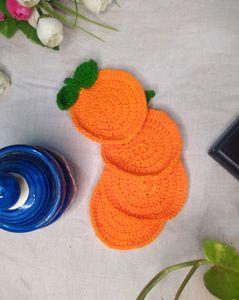Orange Crochet Coaster Set