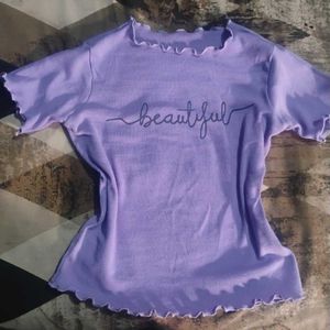 Cute Purple "Beautiful" Ribbed Top