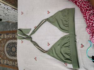 Olive Green Halter Neck Bikini Top