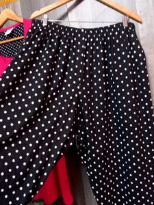 Comfy Pink &amp; Black Polka Dot Nightsuit cord set